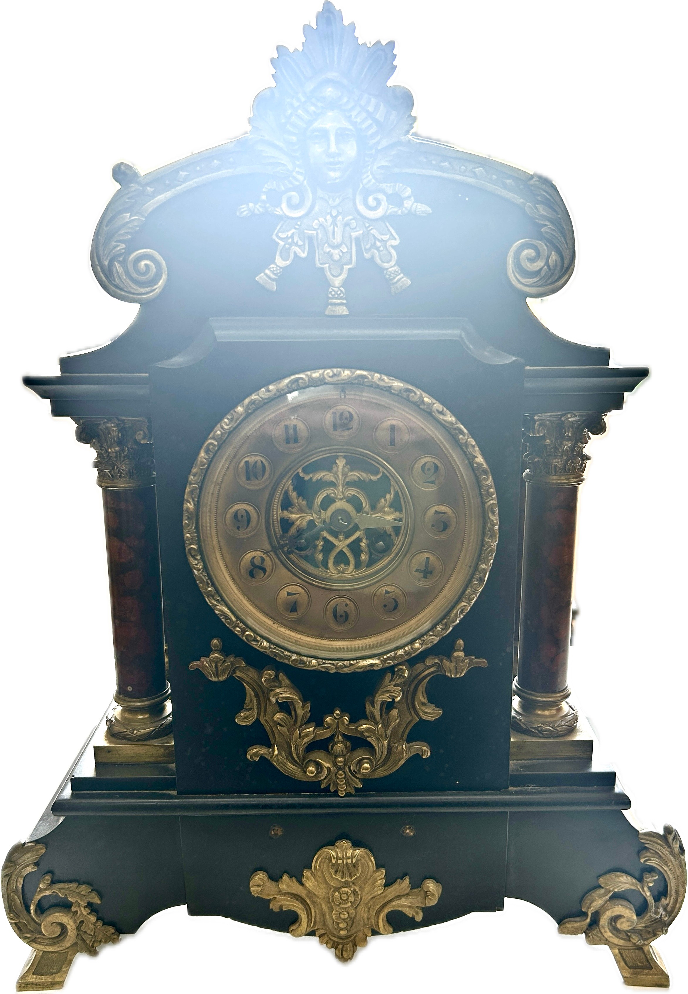 French ormolu slate mantel clock, untested