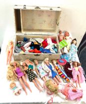 TWA flight trunk containing vintage dolls clothes includes Barbie etc