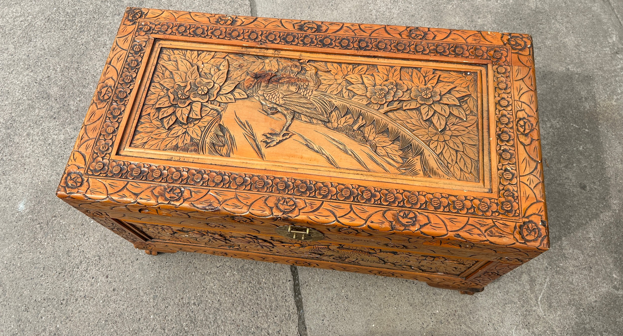 Carved oriental blanket box measures approx 23 inches tall, 40 wide and 21 deep - Image 2 of 3