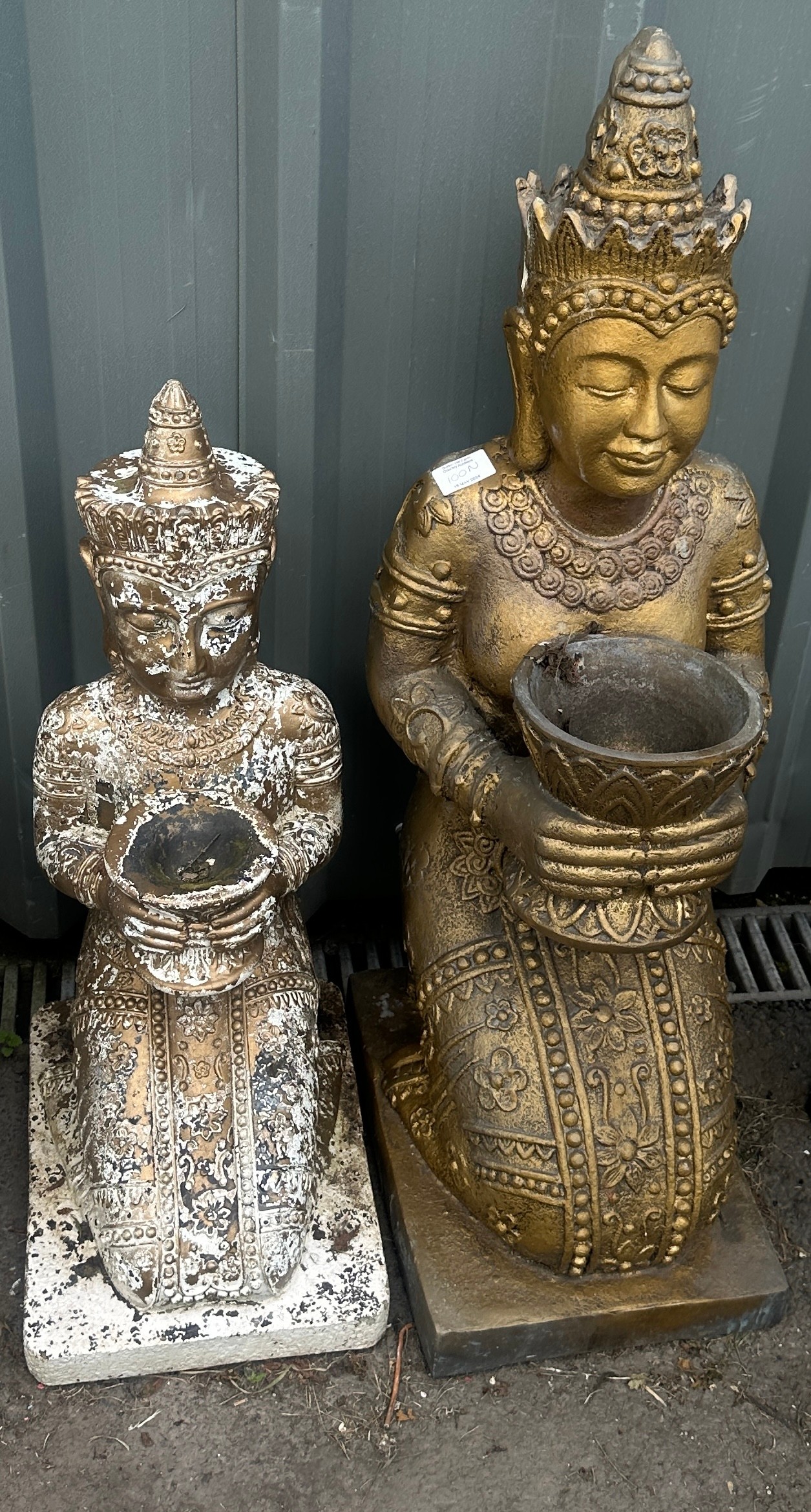 Two garden buddha figures largest measures 34 inches tall - Image 3 of 3