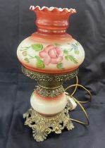 Hand painted oil lamp, converted to electric, untested