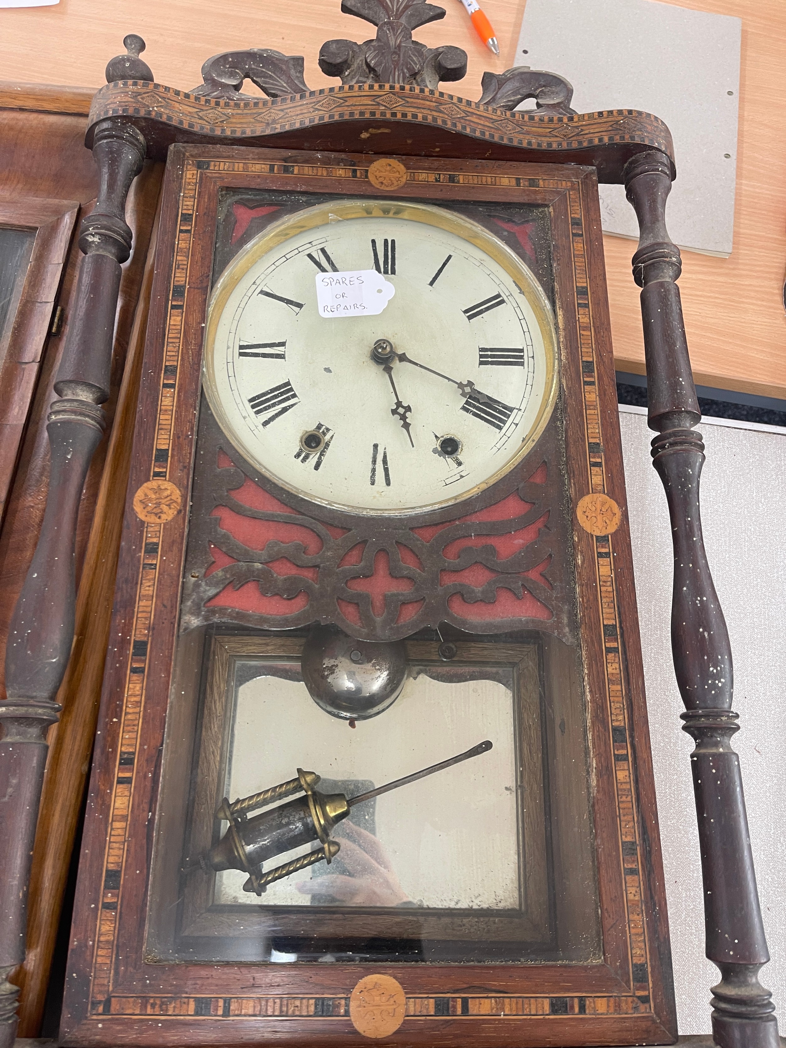 Two vintage wall hanging clocks for spares and repairs - Image 4 of 5