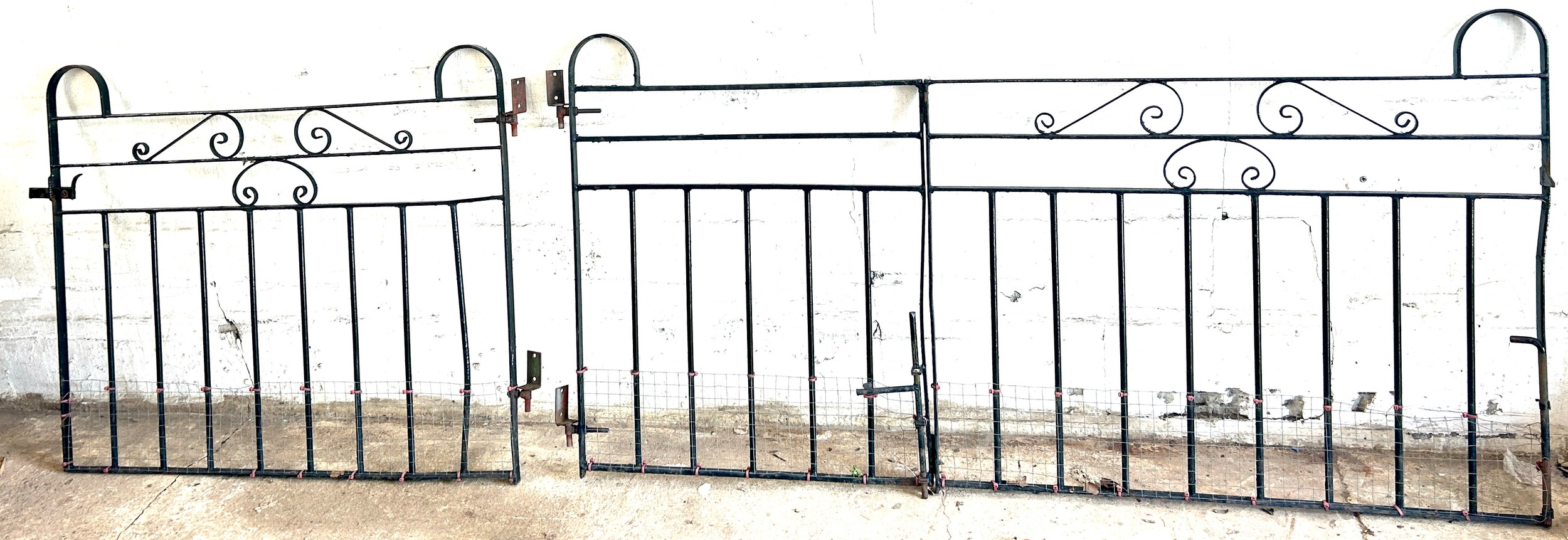 Pair matching gates, largrest measures Width 74 inches, Height 37 inches, overall length of gates