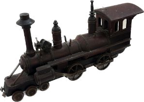 Wooden steam engine show piece train - in need of some attention. Measures approx 27 inches long