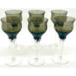 Set 6 twisted stem coloured drinking glasses, overall height 14cm