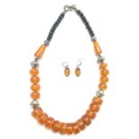 Amber resin necklace and 925 earrings