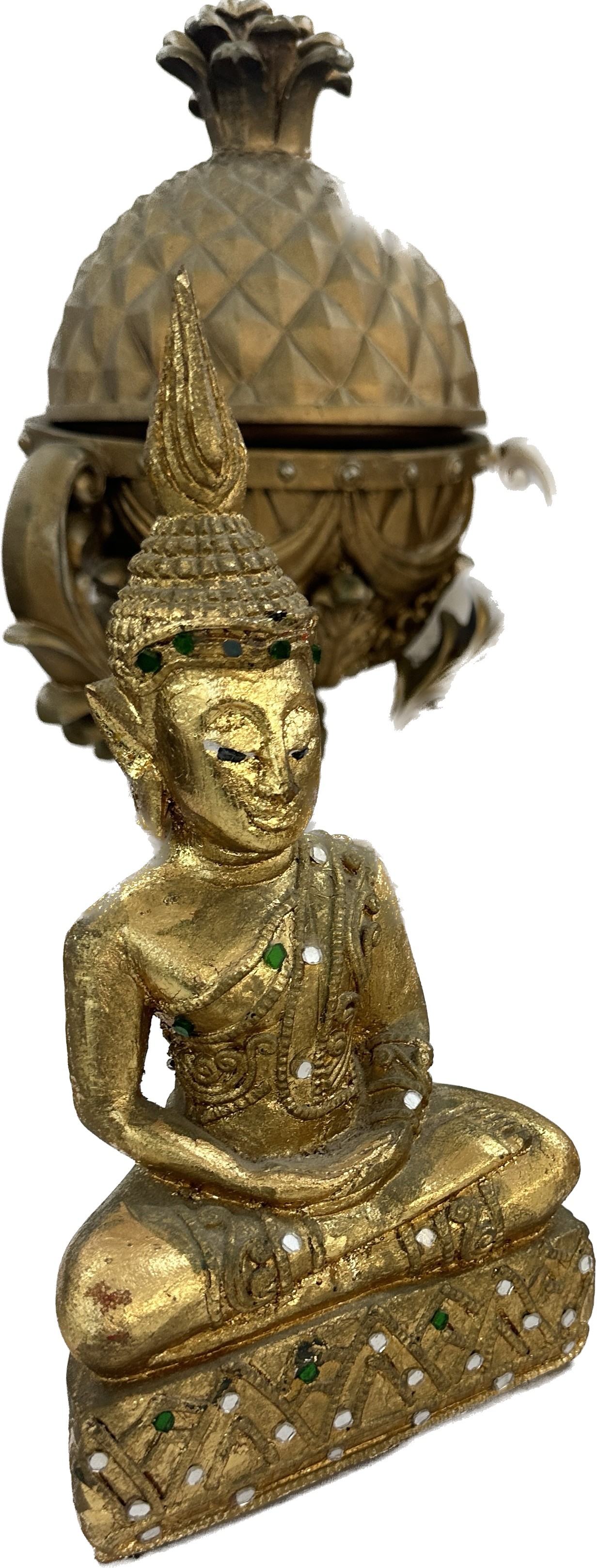 Decorative gold painted dragon ornament, elephant stool, lidded pineapple, buddha - Image 4 of 5