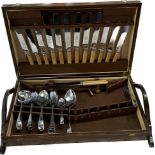 Chrome plate cutlery set in walnut case- not complete