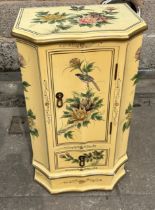 Oriental laquered one drawer one door cabinet measures approx 27 inches tall, 16 wide