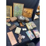 Selection of vintage miscellaneous to include mother of pearl box, brass, books, prints etc