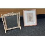 Cream barley twist dressing table mirror and a framed picture of a dancing girl- mirror measures