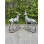 Pair of Large outdoor metal stag figures measures approximately 57 inches tall 40 inches wide