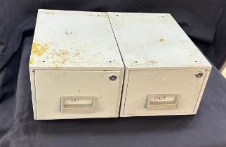 Double set of metal drawers measures approx width 19 inches by 7 inches tall