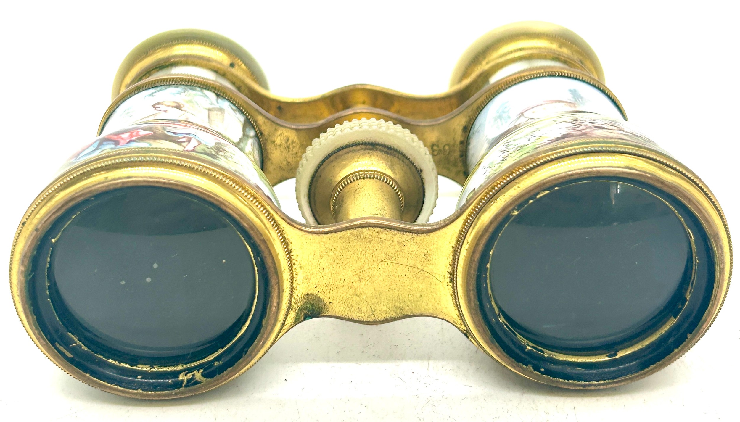 A pair of French gilt-brass and enamel opera glasses, late 19th century, with mother-of-pearl - Bild 6 aus 7