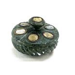 Antique 19th Century Grand tour serpentine inkwell set with Lava cameos. A fine example of a grand