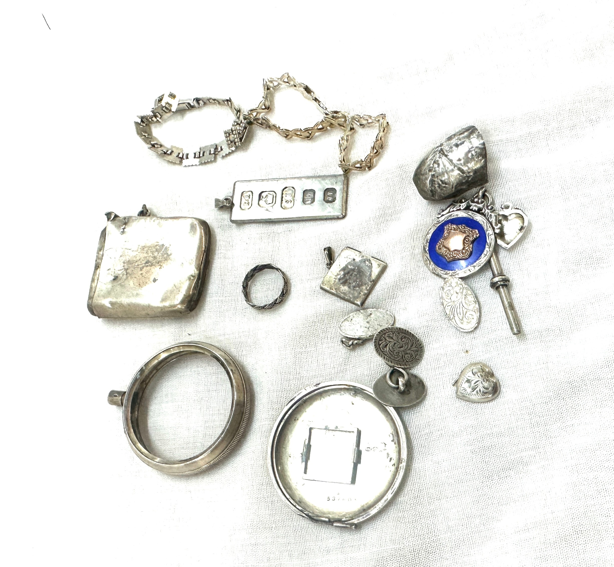 Selection of silver includes bracelet, pocket watch case etc