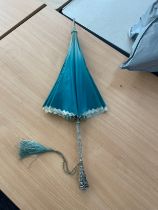 Oriental vintage metal handled parasol, jewel to handle, overall length 32 inches