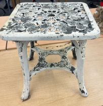 Small plastic garden table and small chair measures approximately 17 inches tall 17 inches square