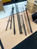 Selection of assorted fishing rods includes shakespeare etc