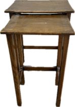 Oak Tall nest of 2 tables, approxiamte height of tallest table 25 inches
