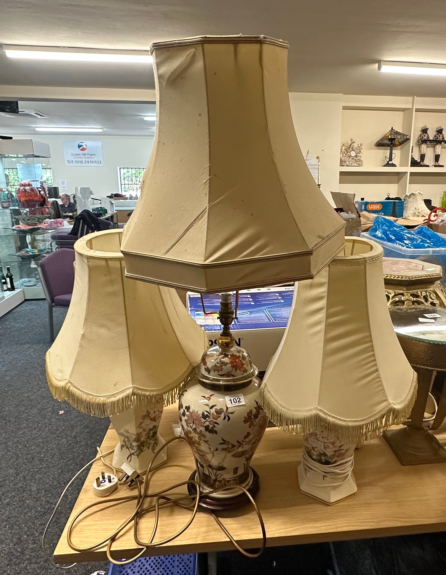 Three lamps and shades tallest measures approx 28 inches tall