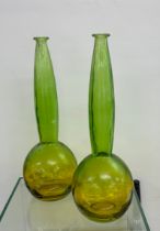Pair decorative green and yellow glass vase's both in good overall condition, approximate height