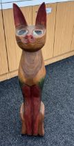 Carved wooden cat ornament overall height 35 inches tall