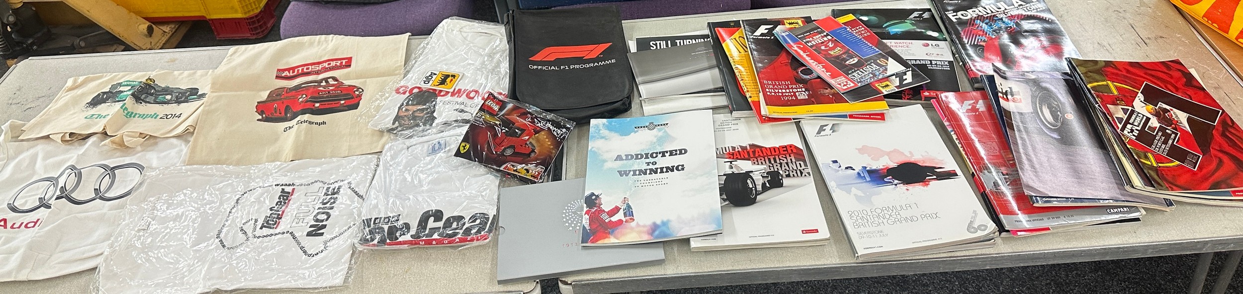 Selection of formula one memorabilia includes programmes, t shirt (un worn), France and Spain