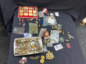 Large selection of collectables includes medals, buttons, boy scouts compass etc