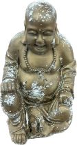 Resin Buddha figure measures approximately 17 inches tall