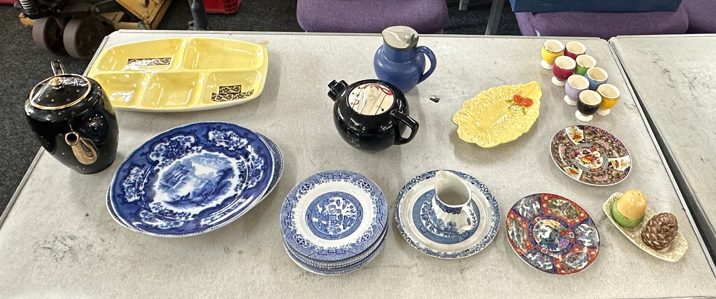 Selection of porcelain items to include blue and white, tea pots, oriental etc