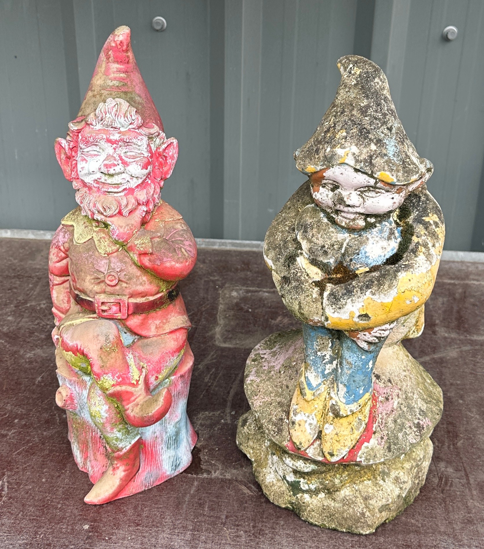 Two garden gnomes overall height of largest 15 inches tall