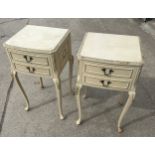 Pair of Queen Anne cream and gilt bed side table measures approx 27 inches tall, 14.5 wide and 13