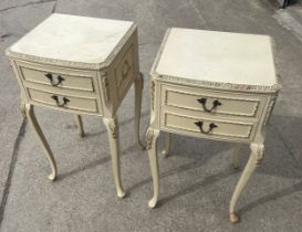 Pair of Queen Anne cream and gilt bed side table measures approx 27 inches tall, 14.5 wide and 13