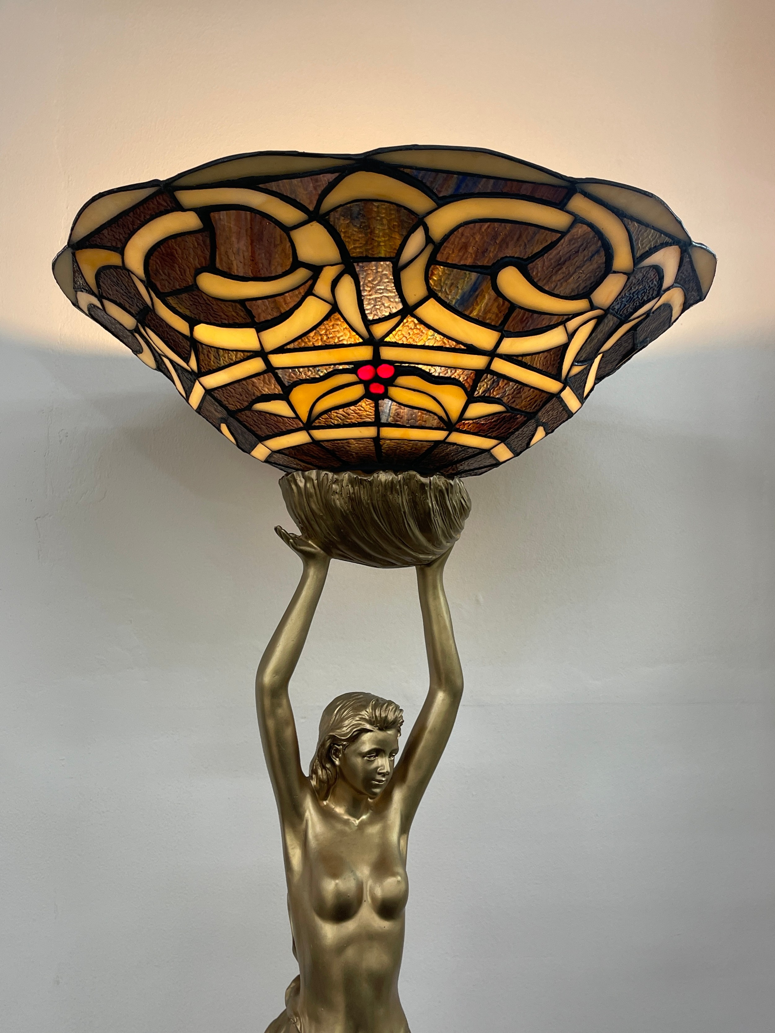 Tall mermaid resin lamp on plinth, approximately 75.5 inches tall, working order with glass shade - Image 8 of 11