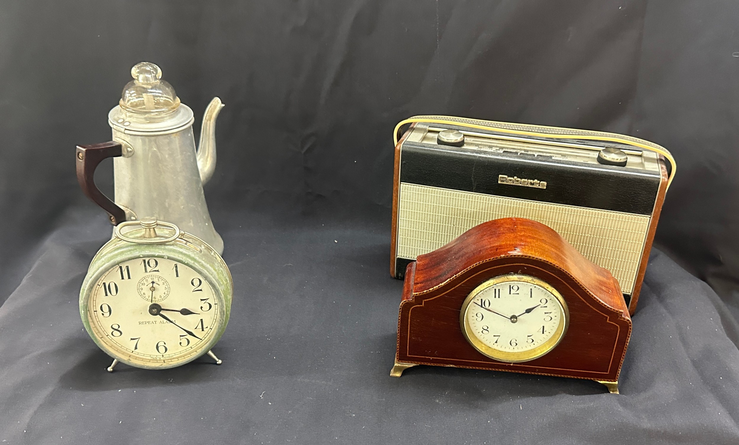 Selection of three vintage clocks, includes alarm clock and mahogany mantle clock - Image 2 of 2