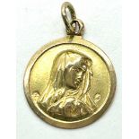 18k gold religious pendant, approximate weight 1.6g, unmarked but tested as 18k