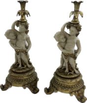 Pair resin candelabras, depicting cherubs, overall height of each 20 inches