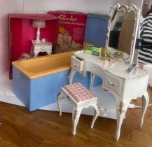 Selection of Sindy Furniture includes bedside table , Dressing table and stool, bath etc