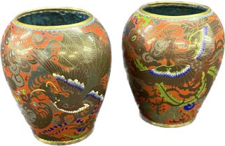 Pair of cloisonne vases overall height 6.5 inches tall
