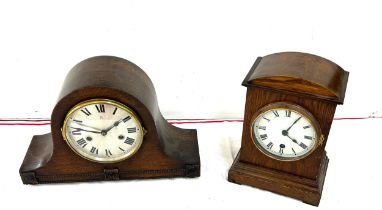 Wooden 2 keyhole mantel clock, single keyhole mantel clock, both with key and pendulum, untested