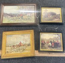 Selection of framed hunting scene paintings and prints largest measures approx 28 inches wide by