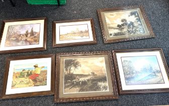 Selection of 6 framed prints, various scenes, largest frame measures approximately Width 28