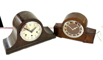 Wooden 3 keyhole mantel clock, art deco shape mantel clock, converted to electric, both untested