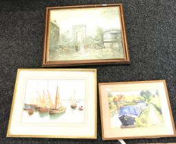 Three framed original paintings largest measures approx Height 23 inches, Width 27 inches