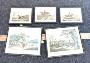 5 Framed hunting scene prints, largest measures approximately Width 21 inches, Height 17 inches