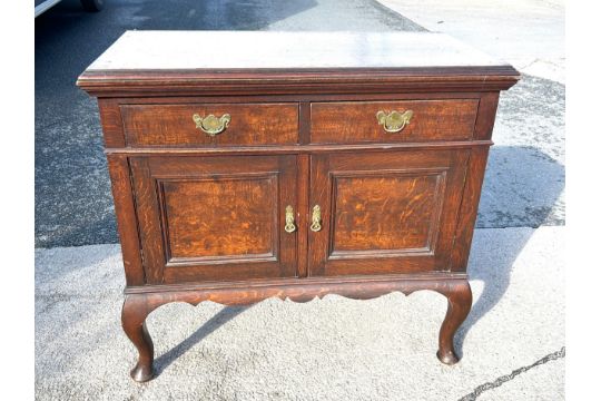 Oak 2 drawer, 2 door, Queen Anne small sideboard, approximate measurements: Height 36 inches, - Image 1 of 3