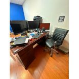 OFFICE DESK, CHAIR AND MONITORS