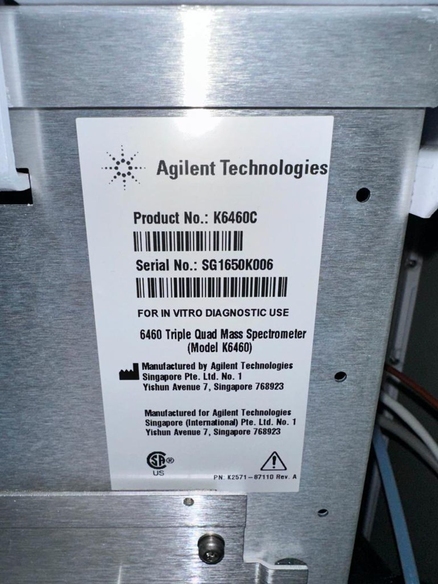 AGILENT K6460C (SN#SG1650K006) TRIPLE QUAD LC/MS SYSTEM TO INCLUDE FOUR 1260 MODULES (MODEL#K4225A-S - Image 8 of 8