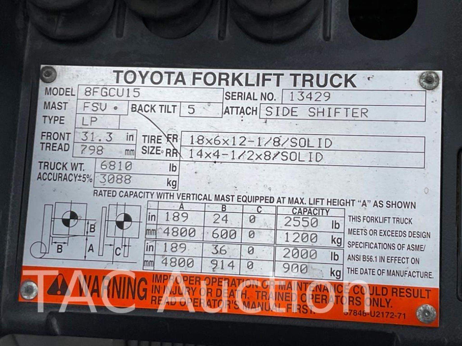 Toyota 8FGCU15 3,000lb Forklift - Image 15 of 15